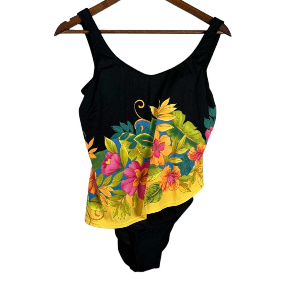 Amoena Swimsuit One Piece Swimsuit Black Floral Size 8